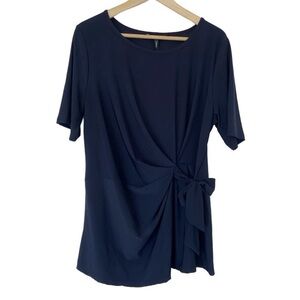 DKR & CO SILHOUETTE CHIC NAVY JERSEY KNIT TOP/BLOUSE WITH SIDE TIE, XL